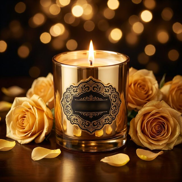Vela Rosas Douradas em pote dourado